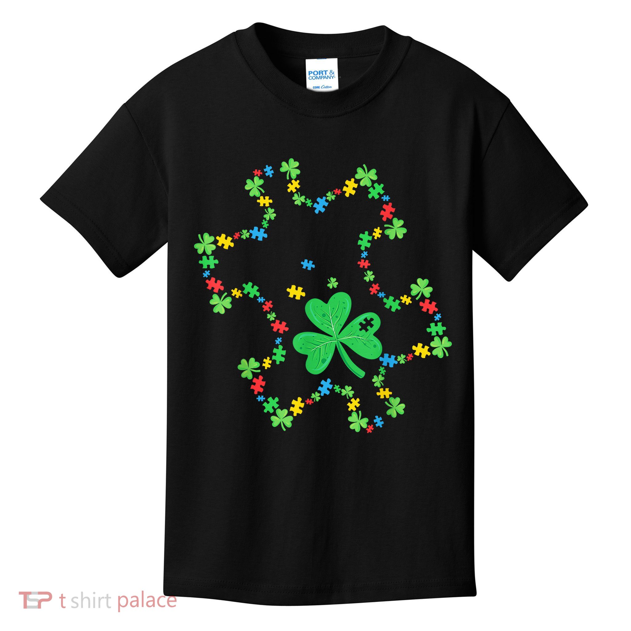 St. Patrick'S Day Autism Awareness Puzzle Piece Shamrock Kids T-Shirt