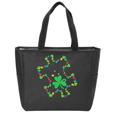 St. Patrick'S Day Autism Awareness Puzzle Piece Shamrock Zip Tote Bag