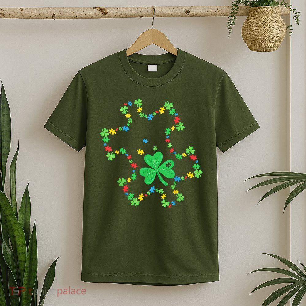 St. Patrick'S Day Autism Awareness Puzzle Piece Shamrock T-Shirt