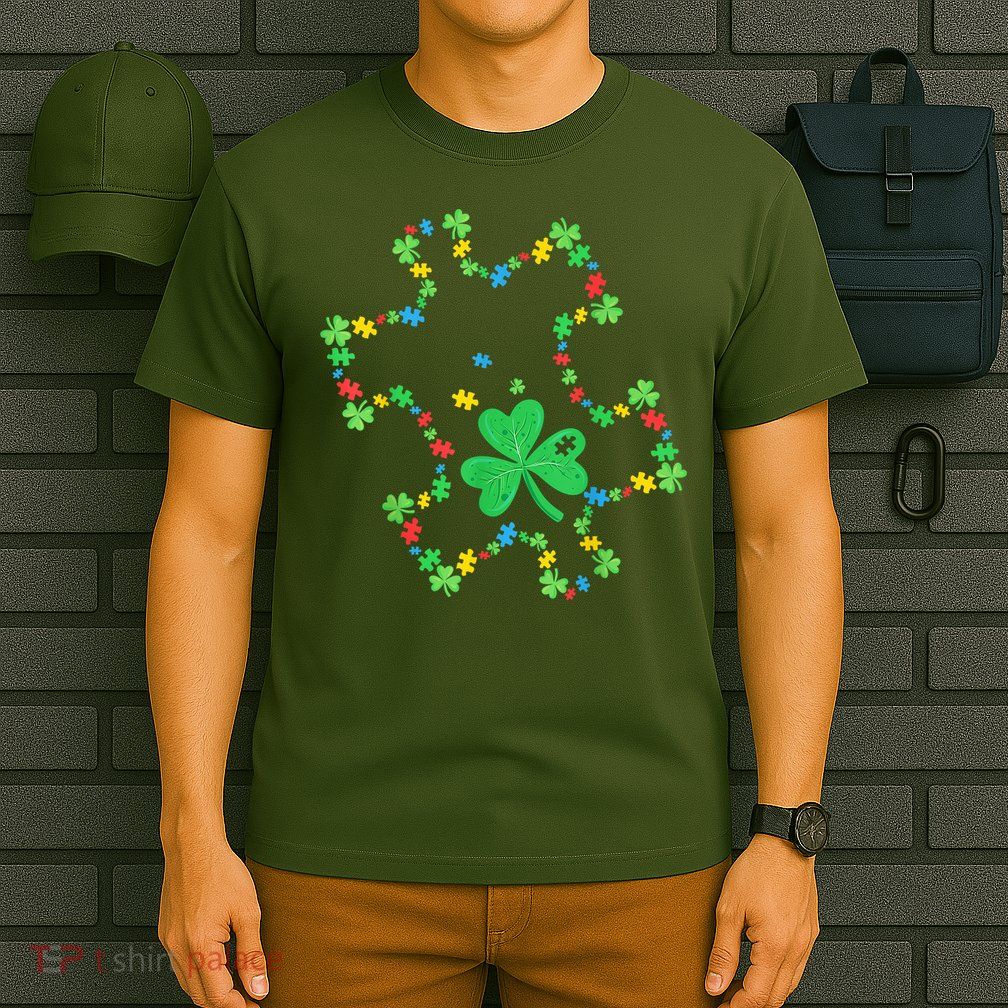 St. Patrick'S Day Autism Awareness Puzzle Piece Shamrock T-Shirt