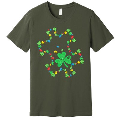 St. Patrick'S Day Autism Awareness Puzzle Piece Shamrock Premium T-Shirt