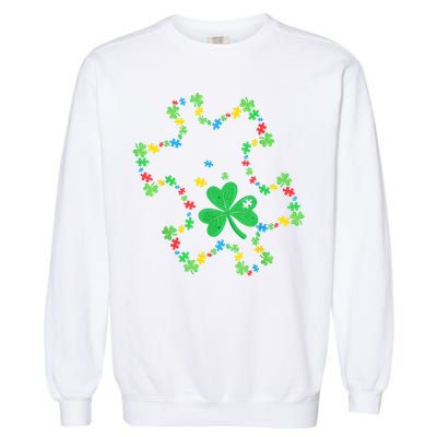 St. Patrick'S Day Autism Awareness Puzzle Piece Shamrock Garment-Dyed Sweatshirt