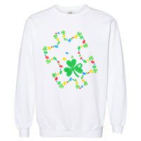 St. Patrick'S Day Autism Awareness Puzzle Piece Shamrock Garment-Dyed Sweatshirt
