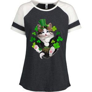 St Patrick's Day Irish Saint Patrick's Shamrock Happy Cat Enza Ladies Jersey Colorblock Tee