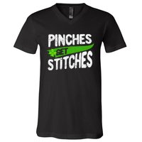 St Patricks Day Shamrock Lucky Irish Pinches Get Stitches V-Neck T-Shirt