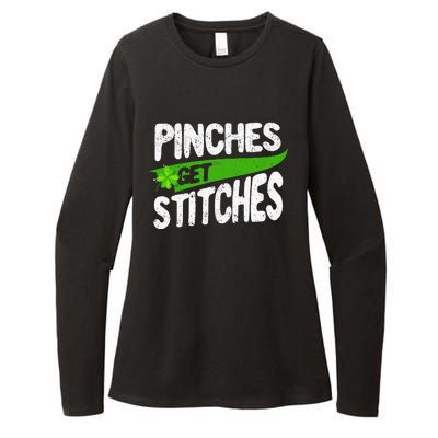 St Patricks Day Shamrock Lucky Irish Pinches Get Stitches Womens CVC Long Sleeve Shirt