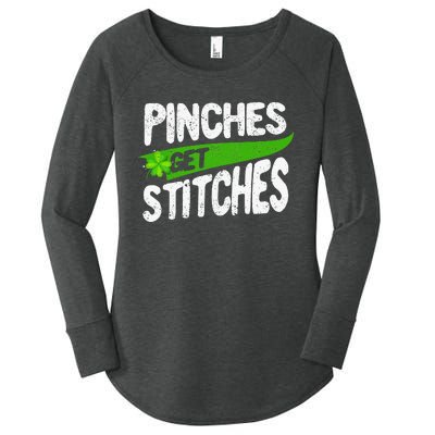 St Patricks Day Shamrock Lucky Irish Pinches Get Stitches Women's Perfect Tri Tunic Long Sleeve Shirt