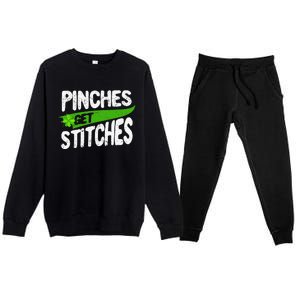 St Patricks Day Shamrock Lucky Irish Pinches Get Stitches Premium Crewneck Sweatsuit Set