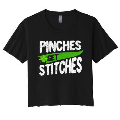 St Patricks Day Shamrock Lucky Irish Pinches Get Stitches Women's Crop Top Tee