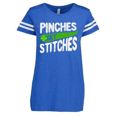 St Patricks Day Shamrock Lucky Irish Pinches Get Stitches Enza Ladies Jersey Football T-Shirt