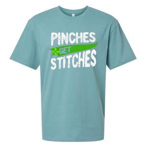 St Patricks Day Shamrock Lucky Irish Pinches Get Stitches Sueded Cloud Jersey T-Shirt