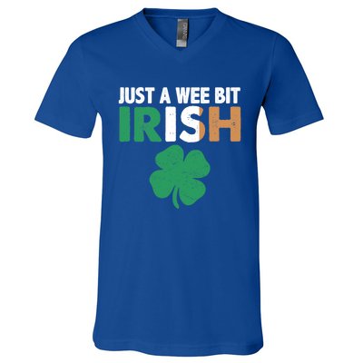 St Patrick's Day Just A Wee Bit Irish Ireland Flag Shamrock Great Gift V-Neck T-Shirt