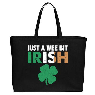 St Patrick's Day Just A Wee Bit Irish Ireland Flag Shamrock Great Gift Cotton Canvas Jumbo Tote