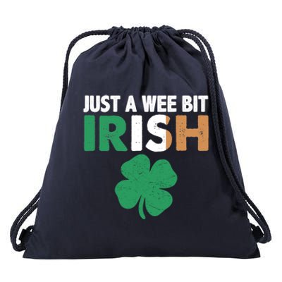 St Patrick's Day Just A Wee Bit Irish Ireland Flag Shamrock Great Gift Drawstring Bag