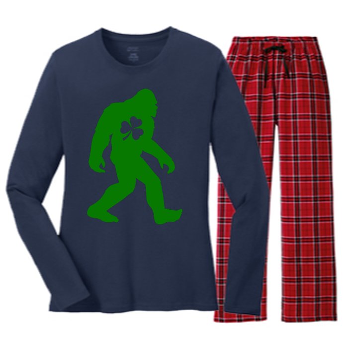 St Patricks Day Bigfoot Irish Sasqautch Saint Paddy's Gift Women's Long Sleeve Flannel Pajama Set 