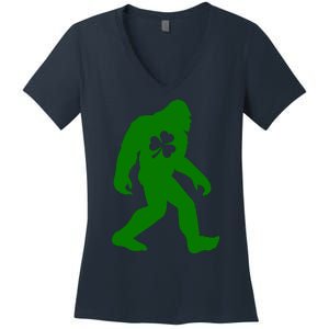 St Patricks Day Bigfoot Irish Sasqautch Saint Paddy's Gift Women's V-Neck T-Shirt