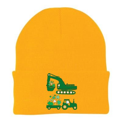 St Pattys Day Truck Vehicles Front Loader And Excavator Knit Cap Winter Beanie