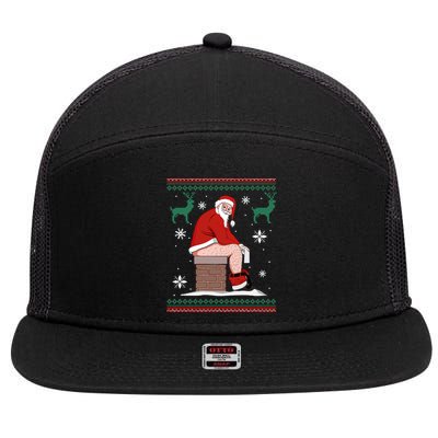Santa Pooping Down The Chimney Ugly Christmas Sweater Meaningful Gift 7 Panel Mesh Trucker Snapback Hat