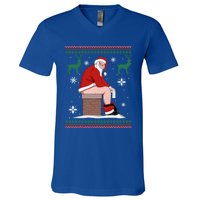 Santa Pooping Down The Chimney Ugly Christmas Sweater Meaningful Gift V-Neck T-Shirt