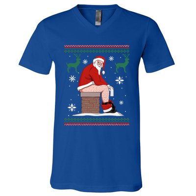 Santa Pooping Down The Chimney Ugly Christmas Sweater Meaningful Gift V-Neck T-Shirt