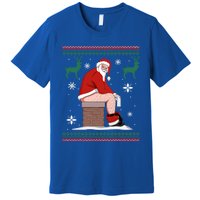 Santa Pooping Down The Chimney Ugly Christmas Sweater Meaningful Gift Premium T-Shirt