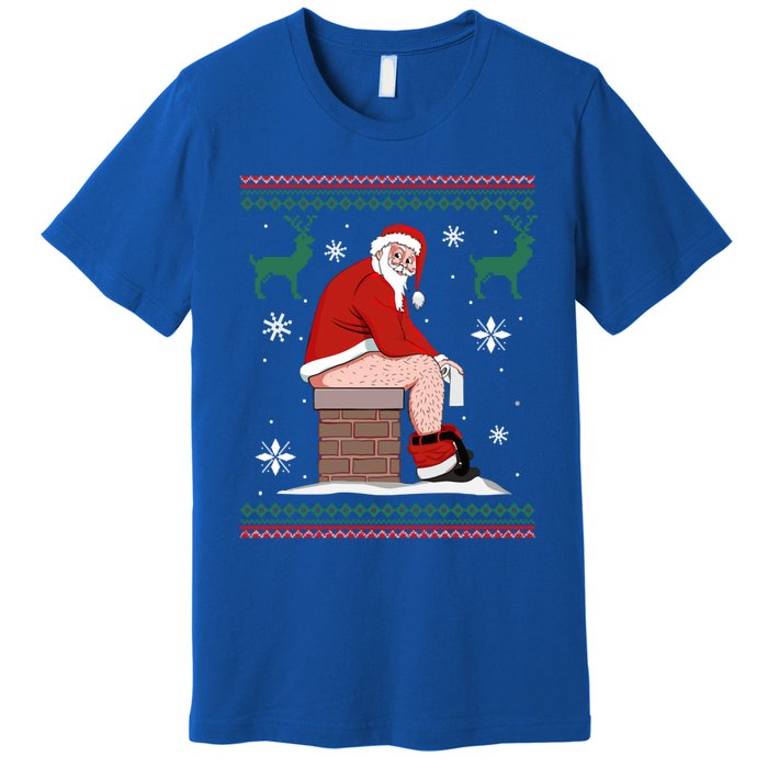 Santa Pooping Down The Chimney Ugly Christmas Sweater Meaningful Gift Premium T-Shirt