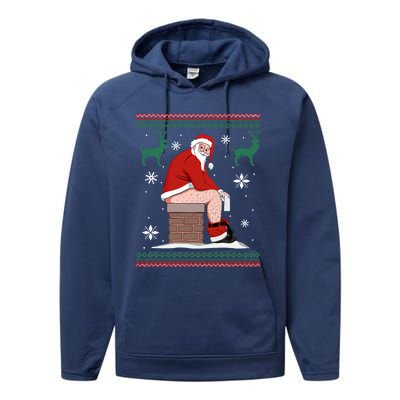 Santa Pooping Down The Chimney Ugly Christmas Sweater Meaningful Gift Performance Fleece Hoodie