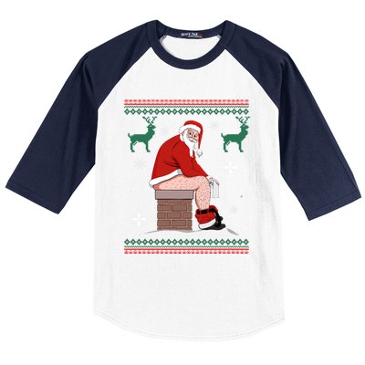 Santa Pooping Down The Chimney Ugly Christmas Sweater Meaningful Gift Baseball Sleeve Shirt