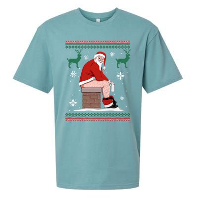 Santa Pooping Down The Chimney Ugly Christmas Sweater Meaningful Gift Sueded Cloud Jersey T-Shirt