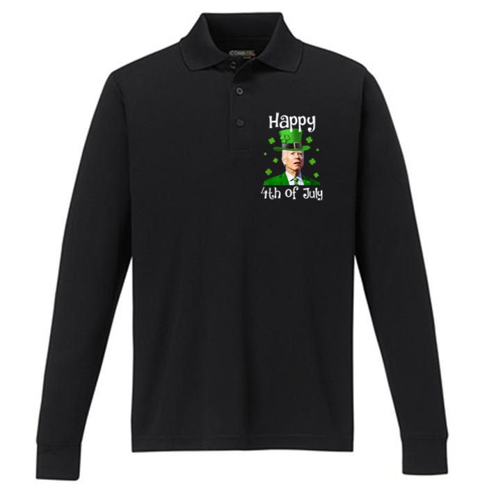 St Patricks Day Funny Happy 4th Of July Anti Joe Biden Performance Long Sleeve Polo