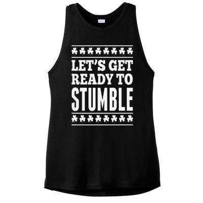 St. Patrick's Day Let's Get Ready To Stumble Ladies PosiCharge Tri-Blend Wicking Tank