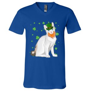 St Patricks Day Japanese Bobtail Cat Shamrock Gift V-Neck T-Shirt