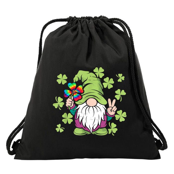 St Patricks Day Hippie Tie Dye Gnome Shamrock Clover Gift Drawstring Bag