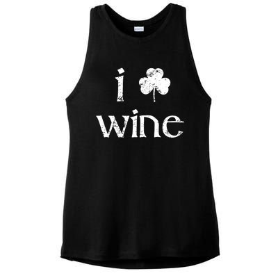 St Patricks Day Wine Women I Love Wine Lover Shamrock Ladies PosiCharge Tri-Blend Wicking Tank