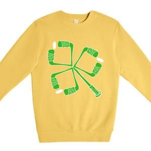 Saint Patricks Day Hockey Stick Shamrock St PatrickS Day Gift Premium Crewneck Sweatshirt