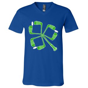 Saint Patricks Day Hockey Stick Shamrock St PatrickS Day Gift V-Neck T-Shirt