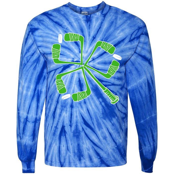 Saint Patricks Day Hockey Stick Shamrock St PatrickS Day Gift Tie-Dye Long Sleeve Shirt