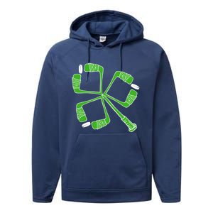 Saint Patricks Day Hockey Stick Shamrock St PatrickS Day Gift Performance Fleece Hoodie