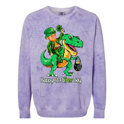 St Patricks Day Leprechaun Riding Dinosaur Gift Colorblast Crewneck Sweatshirt