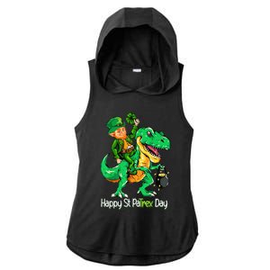 St Patricks Day Leprechaun Riding Dinosaur Gift Ladies PosiCharge Tri-Blend Wicking Draft Hoodie Tank