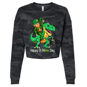 St Patricks Day Leprechaun Riding Dinosaur Gift Cropped Pullover Crew