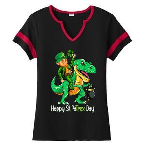 St Patricks Day Leprechaun Riding Dinosaur Gift Ladies Halftime Notch Neck Tee