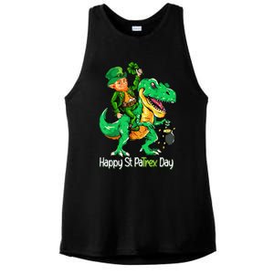 St Patricks Day Leprechaun Riding Dinosaur Gift Ladies PosiCharge Tri-Blend Wicking Tank