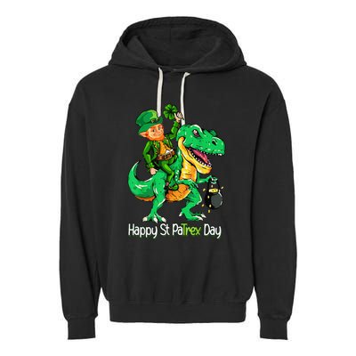 St Patricks Day Leprechaun Riding Dinosaur Gift Garment-Dyed Fleece Hoodie