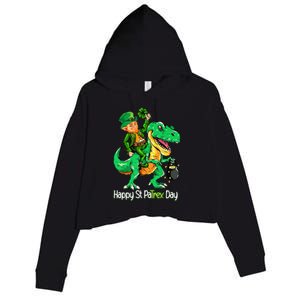 St Patricks Day Leprechaun Riding Dinosaur Gift Crop Fleece Hoodie