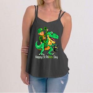 St Patricks Day Leprechaun Riding Dinosaur Gift Women's Strappy Tank