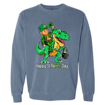 St Patricks Day Leprechaun Riding Dinosaur Gift Garment-Dyed Sweatshirt