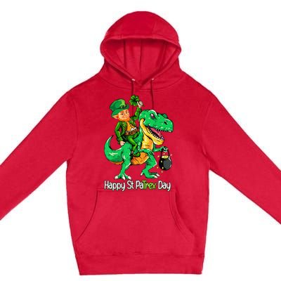 St Patricks Day Leprechaun Riding Dinosaur Gift Premium Pullover Hoodie