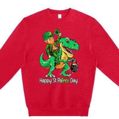 St Patricks Day Leprechaun Riding Dinosaur Gift Premium Crewneck Sweatshirt