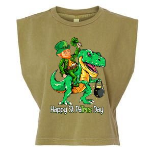 St Patricks Day Leprechaun Riding Dinosaur Gift Garment-Dyed Women's Muscle Tee